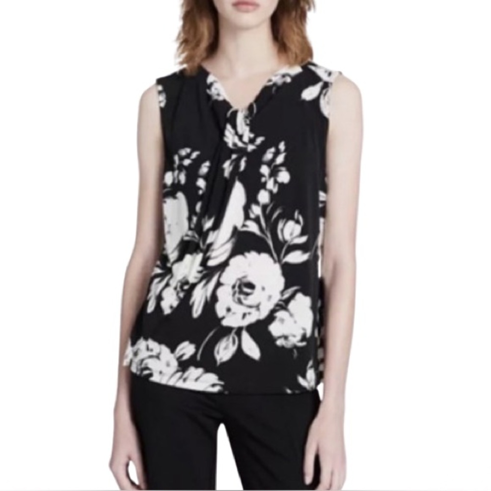 Calvin Klein CK Women’s Printed Knot Twist V-Neck Sleeveless Camisole Blouse L